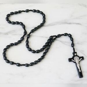Black Rosary Beads with Crucifix, Cross Pendent, Black Rosary
